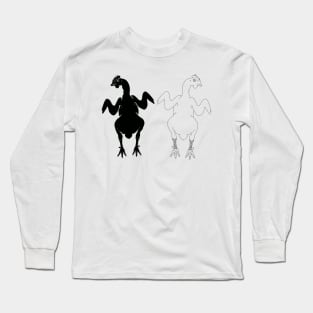 silhouette and line art illustration of a chicken Long Sleeve T-Shirt